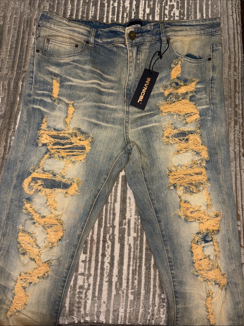 Invengel Light Blue Ripped Skinny Men's Jeans